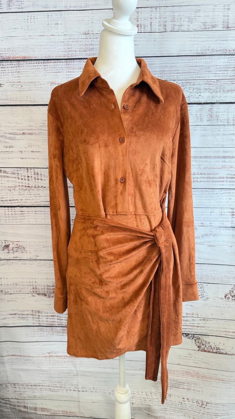 Fashion Nova Working Hard Suede Mini Dress Orange NWT